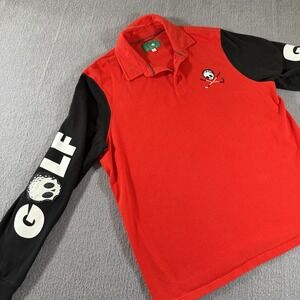 Bad‎ Mulligan Mens Golf Long Sleeve Red Rugby Shirt XL Cross Bones Long Sleeve
